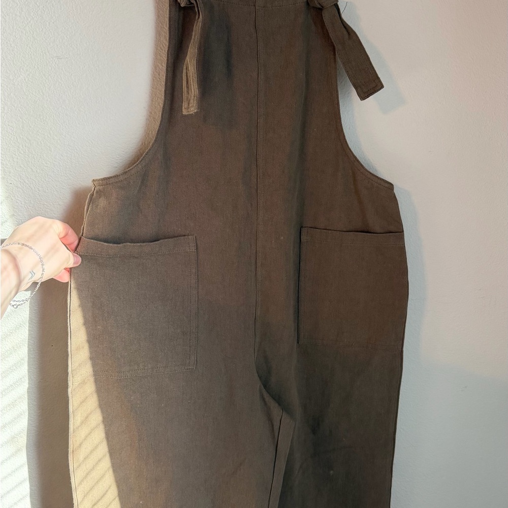 Women’s MIOU MUSE Cecilia Jumper Wide Leg Jumpsuit Overalls Coffee Small Cozy - Picture 4 of 12